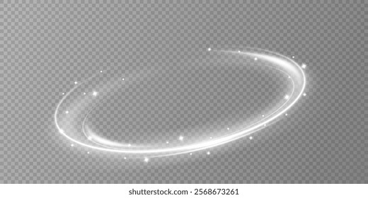 Glowing white spiral. Speed ​​abstract lines effect. Rotating shiny rings. Glowing circular lines. Glowing ring trail. Vector.	