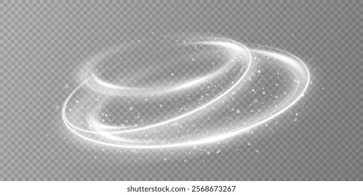 Glowing white spiral. Speed ​​abstract lines effect. Rotating shiny rings. Glowing circular lines. Glowing ring trail. Vector.	