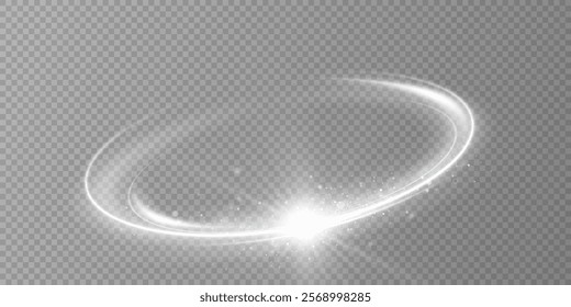 Glowing white spiral. Speed ​​abstract lines effect. Rotating shiny rings. Glowing circular lines. Glowing ring trail. Vector.	
