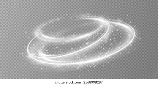 Glowing white spiral. Speed ​​abstract lines effect. Rotating shiny rings. Glowing circular lines. Glowing ring trail. Vector.	
