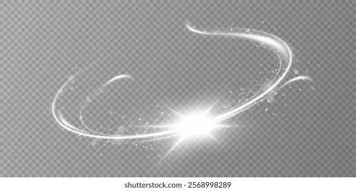 Glowing white spiral. Speed ​​abstract lines effect. Rotating shiny rings. Glowing circular lines. Glowing ring trail. Vector.	