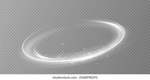 Glowing white spiral. Speed ​​abstract lines effect. Rotating shiny rings. Glowing circular lines. Glowing ring trail. Vector.	