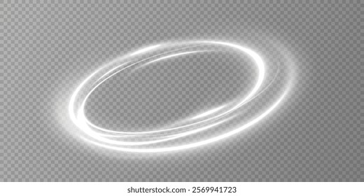 Glowing white spiral. Speed ​​abstract lines effect. Rotating shiny rings. Glowing circular lines. Glowing ring trail. Vector.	