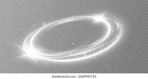 Glowing white spiral. Speed ​​abstract lines effect. Rotating shiny rings. Glowing circular lines. Glowing ring trail. Vector.	