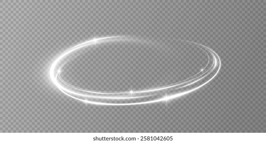 Glowing white spiral. Speed ​​abstract lines effect. Rotating shiny rings. Glowing circular lines. Glowing ring trail. Vector.