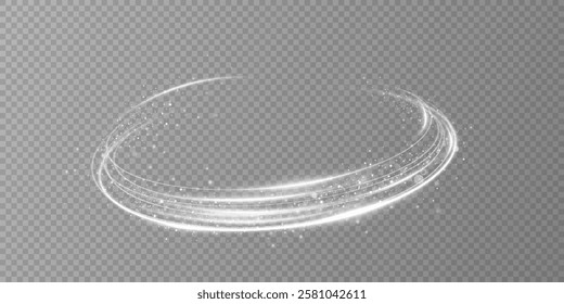 Glowing white spiral. Speed ​​abstract lines effect. Rotating shiny rings. Glowing circular lines. Glowing ring trail. Vector.