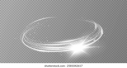 Glowing white spiral. Speed ​​abstract lines effect. Rotating shiny rings. Glowing circular lines. Glowing ring trail. Vector.