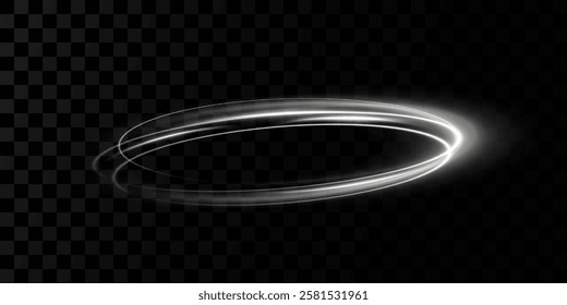 Glowing white spiral. Speed ​​abstract lines effect. Rotating shiny rings. Glowing circular lines. Glowing ring trail. Vector.	