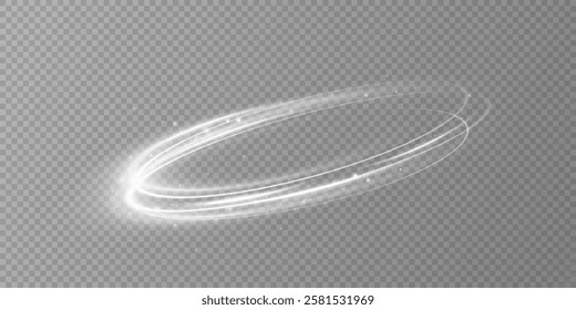 Glowing white spiral. Speed ​​abstract lines effect. Rotating shiny rings. Glowing circular lines. Glowing ring trail. Vector.	
