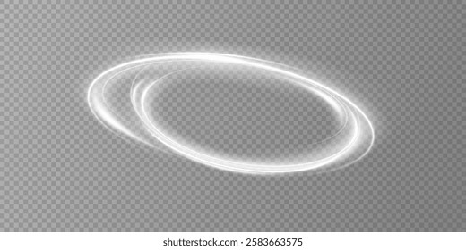 Glowing white spiral. Speed ​​abstract lines effect. Rotating shiny rings. Glowing circular lines. Glowing ring trail. Vector.	