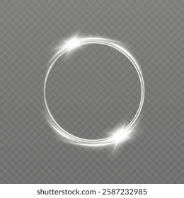 Glowing white spiral. Speed ​​abstract lines effect. Rotating shiny rings. Glowing circular lines. Glowing ring trail. Vector.	