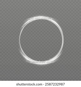Glowing white spiral. Speed ​​abstract lines effect. Rotating shiny rings. Glowing circular lines. Glowing ring trail. Vector.	
