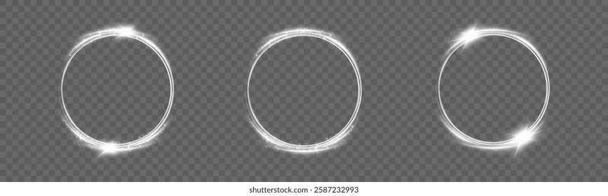 Glowing white spiral. Speed ​​abstract lines effect. Rotating shiny rings. Glowing circular lines. Glowing ring trail. Vector.	