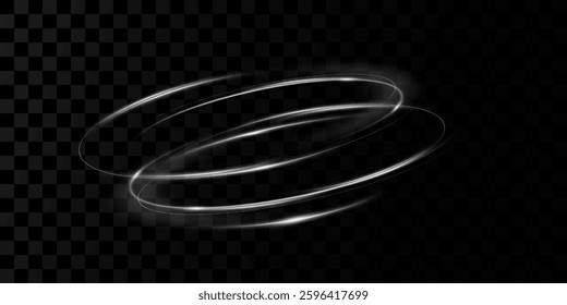Glowing white spiral. Speed ​​abstract lines effect. Rotating shiny rings. Glowing circular lines. Glowing ring trail. Vector.	