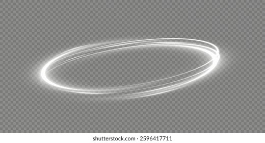 Glowing white spiral. Speed ​​abstract lines effect. Rotating shiny rings. Glowing circular lines. Glowing ring trail. Vector.	