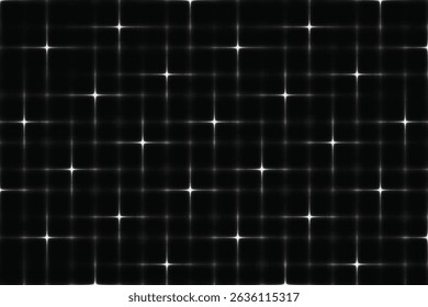 Glowing white square grid and soft light flare in black background. glowing grid pattern with soft edges and digital light effect