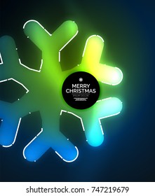 Glowing Winter Snowflakes on dark, Christmas and New Year holiday background. Vector abstract background, green blue colors