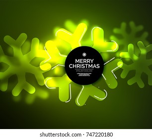 Glühende Winterschneeflocken auf dunklem, Weihnachts- und Neujahrshintergrund. Abstrakter Vektorhintergrund, grüne Farbe