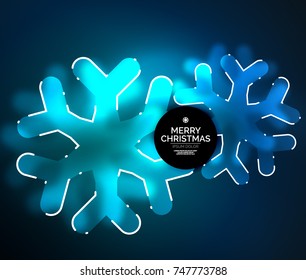 Glowing Winter Snowflakes on dark, Christmas and New Year holiday background. Vector abstract background, blue color