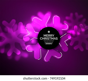 Glowing Winter Snowflakes on dark, Christmas and New Year holiday background. Vector abstract background, purple color