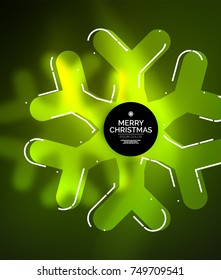 Glowing Winter Snowflakes on dark, Christmas and New Year holiday background. Vector abstract background, green color