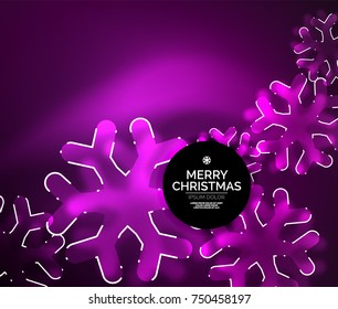 Glowing Winter Snowflakes on dark, Christmas and New Year holiday background. Vector abstract background, purple color