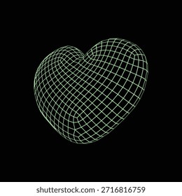 Forma de corazón de alambre brillante que gira lentamente contra un fondo negro sólido para conceptos abstractos del amor