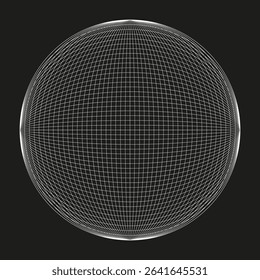 Glowing wireframe sphere. White grid illusion. Round abstract shape. Vector mesh globe.