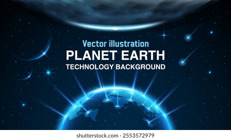 Glowing World Map of Earth with Light and Energy Rays: Symbolizing Future Technology, Internet, and Global Connectivity. Vector.