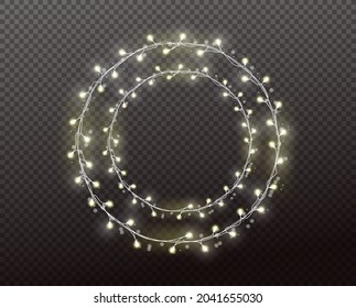 Glowing Wreath Christmas Lights. Garlands Xmas Holiday. 