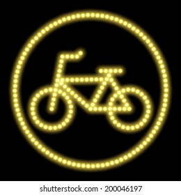 A glowing yellow bicycle sign. Vector EPS 10.