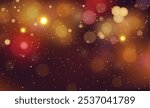 Glowing yellow bokeh circles, sparkling golden dust abstract gold luxury background decoration. Red and orange holiday bokeh. Abstract Christmas background. Vector illustration