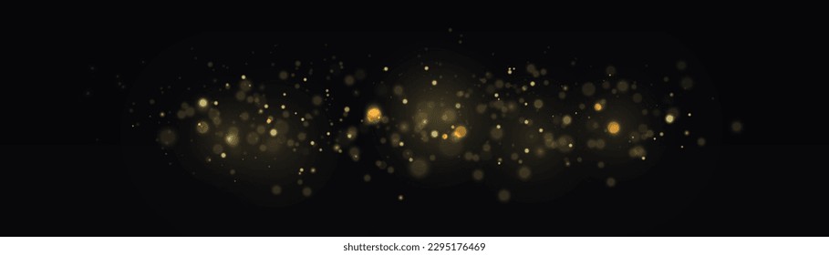 Glowing yellow bokeh circles, sparkling golden dust abstract gold luxury background decoration. Magical dust particles. Glitter defocused blinking stars sparks. Christmas concept flare sparkle vector.