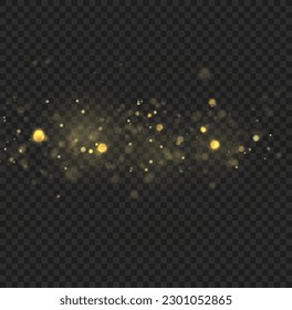 Glowing yellow bokeh circles, sparkling golden dust abstract gold luxury background decoration. Magical dust particles. Glitter defocused blinking stars sparks. Christmas concept flare sparkle vector.