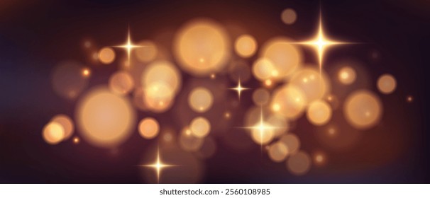 Glowing yellow bokeh, light effect, sparkling golden dust abstract gold luxury background. Yellow, red and orange bokeh. Abstract blurred background. Abstract Christmas background. Vector illustration