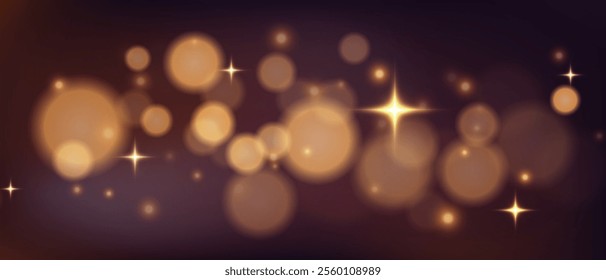 Glowing yellow bokeh, light effect, sparkling golden dust abstract gold luxury background. Yellow, red and orange bokeh. Abstract blurred background. Abstract Christmas background. Vector illustration