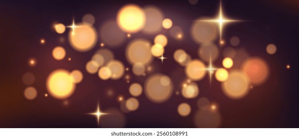 Glowing yellow bokeh, light effect, sparkling golden dust abstract gold luxury background. Yellow, red and orange bokeh. Abstract blurred background. Abstract Christmas background. Vector illustration