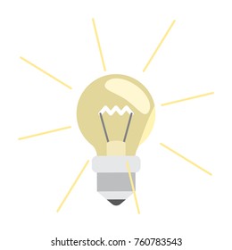 Glowing yellow bulb with light rays and doodles around it. Vector illustration of icon with electric lamp isolated on white background