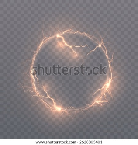 Glowing yellow electric circle with pulsed lightning discharges on a transparent background. Suitable for effects in games, interfaces, science, fairy magic scenes.
