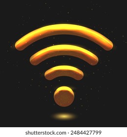 Glowing Yellow and Golden Light Wi-Fi Wireless Icon | Low Poly 3D Design | Wireframe Network Structure | Internet Vector Illustration