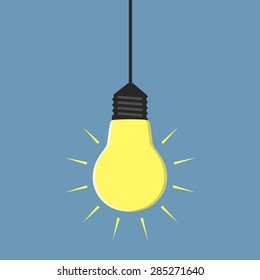 Glowing yellow light bulb hanging, EPS 10 vector illustration, no transparency