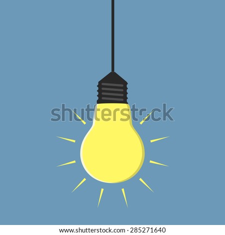 Glowing yellow light bulb hanging, EPS 10 vector illustration, no transparency