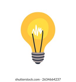 Ícone de lâmpada amarela brilhante. Um simples símbolo de ideia, criatividade, inovação e inspiração em estilo cartoon. Perfeito para web, aplicativos e apresentações. Ilustração de vetor plano
