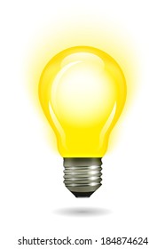 Glowing yellow light bulb. Vector illustration