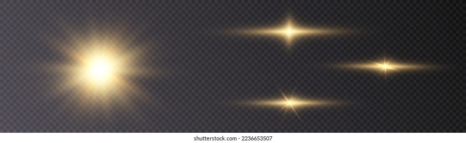 Glowing yellow light effect for backlight. Sun, star, flash. Vector illustration