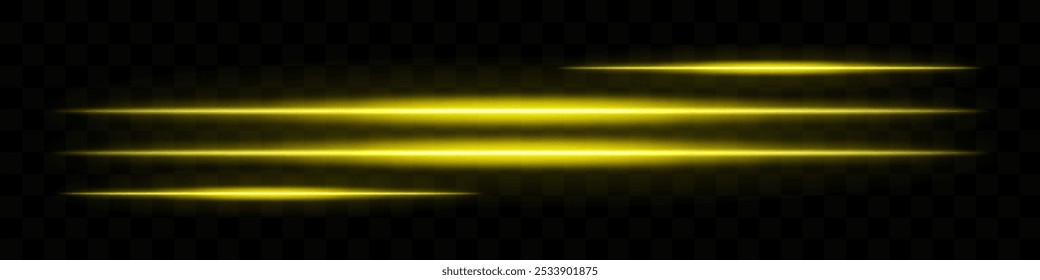 Rayas de luz amarilla brillante. Rayos Horizontales, abstractos, líneas brillantes, radiante, futurista, brillo, luminoso, energía, dinámico, efecto brillante, movimiento, láser, neón.