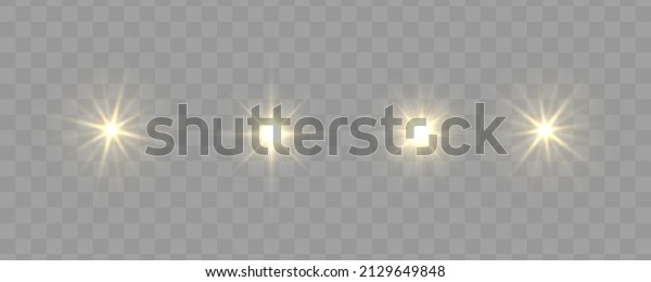Glowing yellow lights effect. Sun flash with rays\
and spotlight. The dust sparks and golden stars shine with special\
light. Gold light particle glare bright star. Projector or car\
rays. Vector.