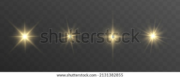 Glowing yellow lights effect. Sun flash with rays
and spotlight. The dust sparks and golden stars shine with special
light. Gold light particle glare bright star. Projector or car
rays. Vector.