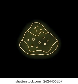 Glowing yellow neon icon of an asteroid impacting a planet surface