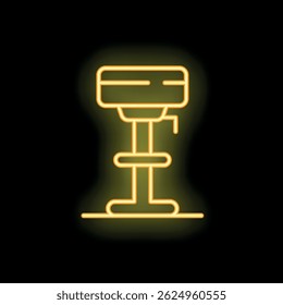 Glowing yellow neon icon of a drilling machine on a black background, perfect for representing construction and diy projects